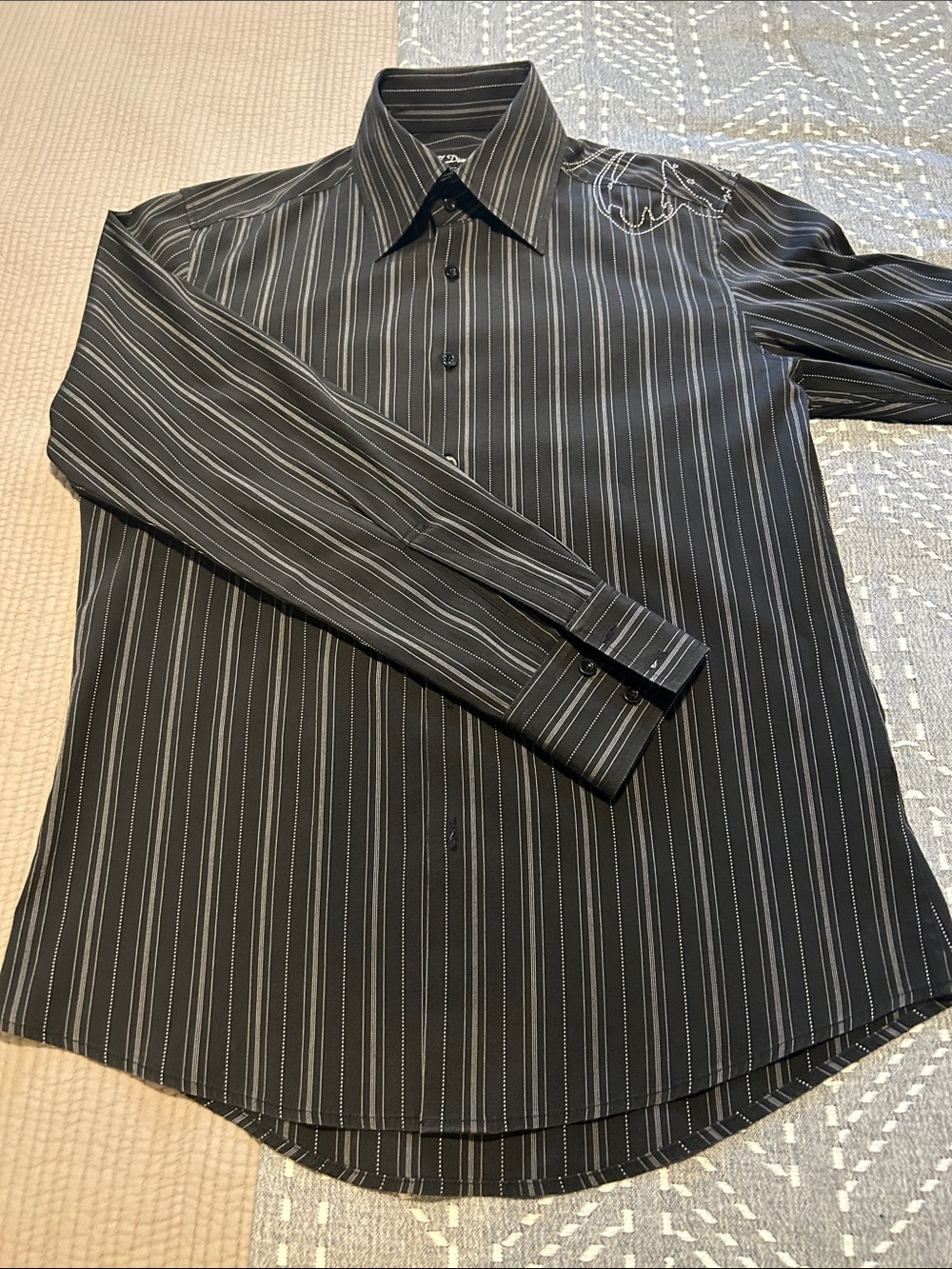 7 Diamonds Men's Black Pinstripe Dress Shirt